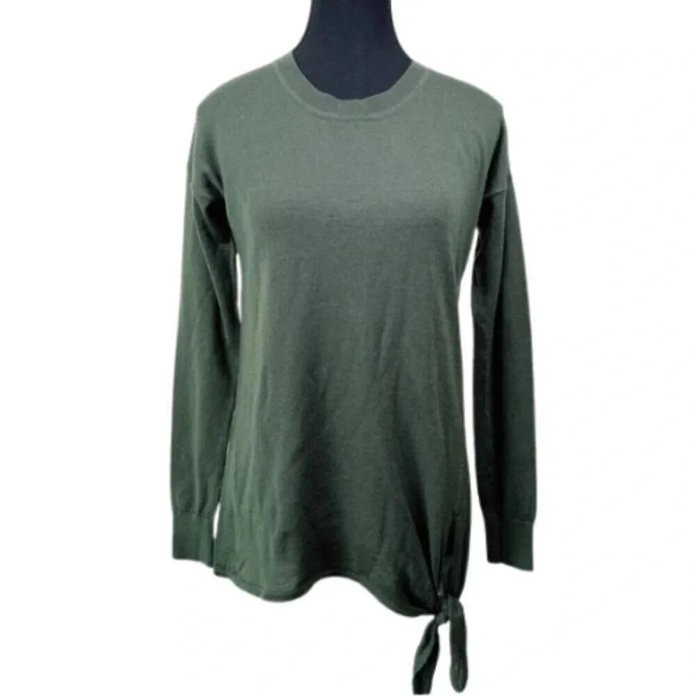 Banana Republic Womens Size Small Merino Dark Olive Tie Hem  Spring Sweater